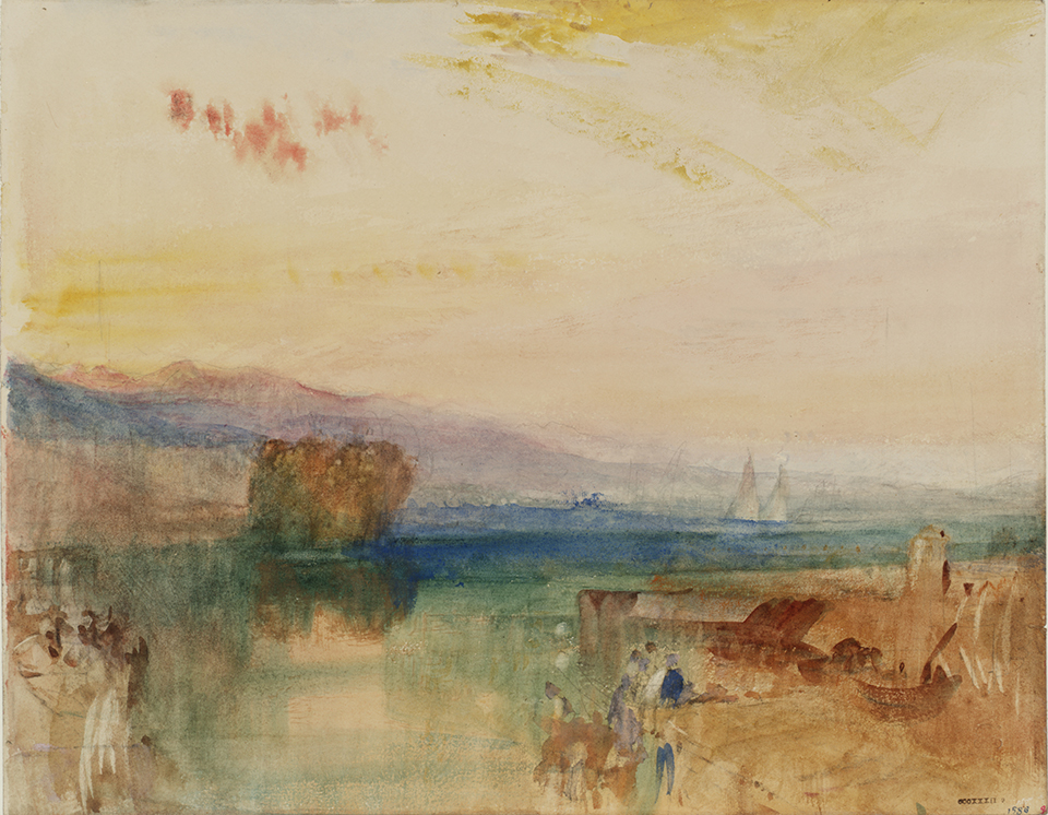 Ginevra, i monti dello Jura e Isle Rousseau, alba - 1841 Acquarello e matita su carta - (C) Tate Londra 2019